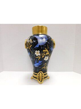 Amphora Teplitz Royal Baun Porcelain Black Vase Gold Gilt Hand Painted DW824